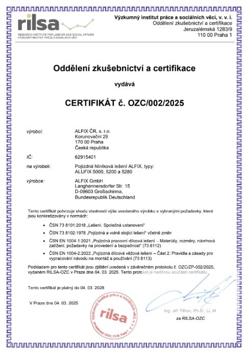 Certifikát pojízdného lešení 5000, 5200, 5280